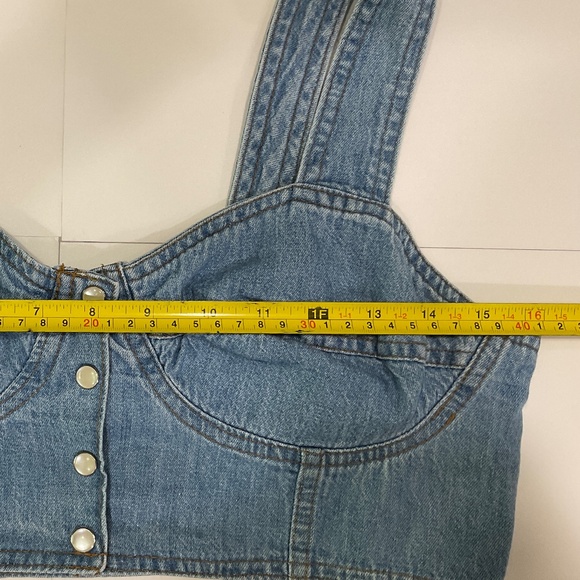 Mixed Blues Denim Bustier Crop Top Juniors Size L Vintage - Picture 7 of 10